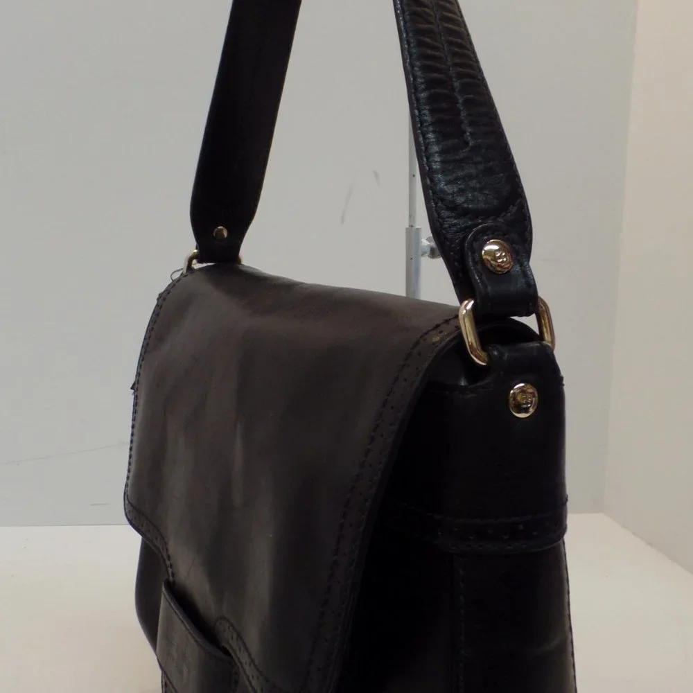 Kate Spade Soft Black Leather Flap Closure Bright Floral Lining Handbag - Picture 4 of 12